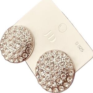 Elegant Silverplated Sparkly Rhinestone Studs JD Branded Fashion Earrings 0.75"